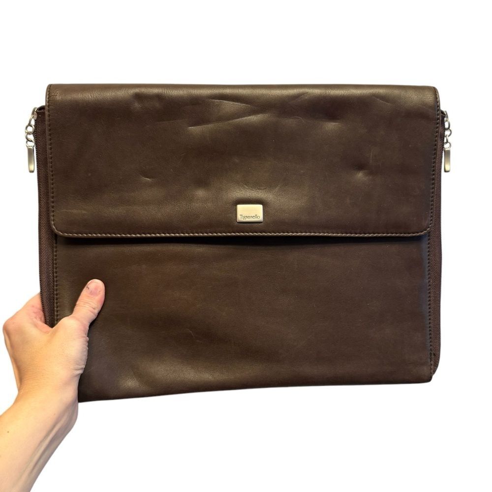 Tignanello Brown Leather Laptop Portfolio Briefcase Bag Unisex, envelope style